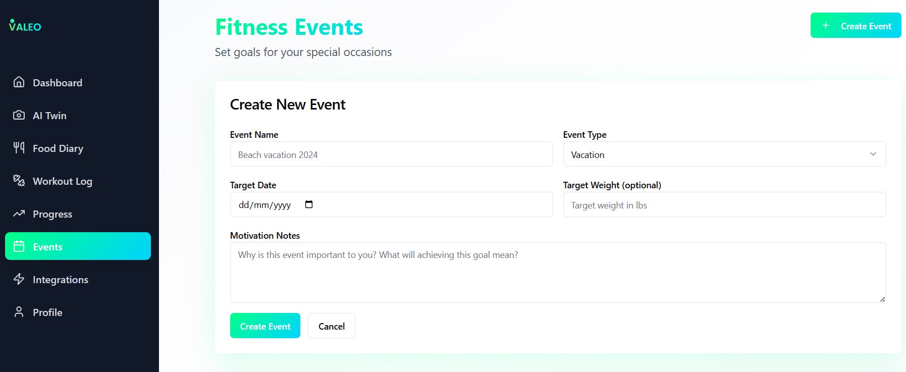 Events and local challenges in Valeo app